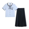 Genuine shirt, long skirt, bow tie