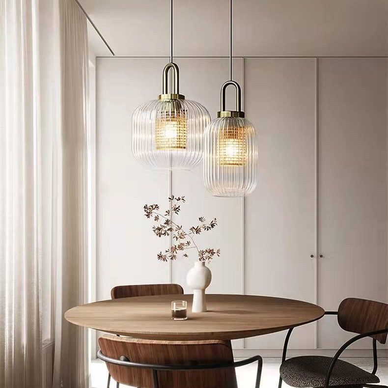 Moderno simple araña creativa comedor sala de estar bar dormitorio linterna de cristal rayado sola cabeza pequeña araña