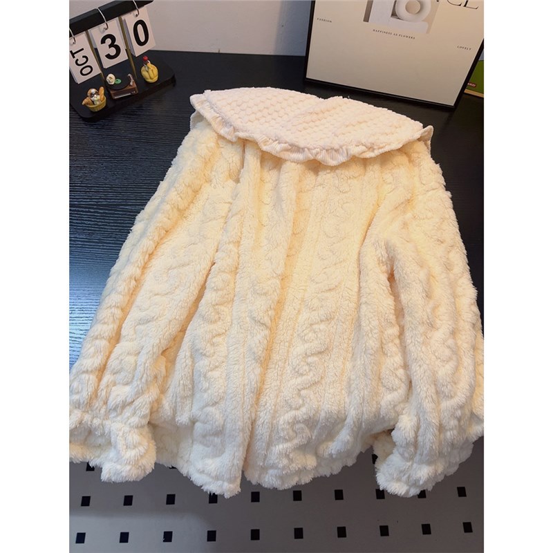 珊瑚绒睡衣女款秋冬天加厚加绒开衫可爱冬季保暖法兰绒家居服套装|undefined