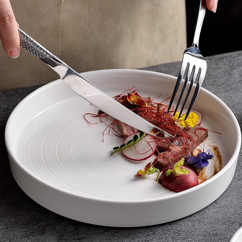 Advanced Japanese Style Tableware Steak Dinner Plate Western Plate Light Flat Plate Home Nordic Light Luxury White Ceramic Dishes Plate