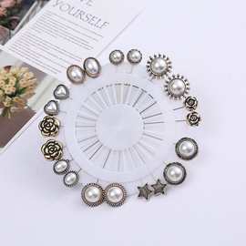 复古款带钻款丝巾固定头巾一字插针女士防走光胸针西服装饰胸花