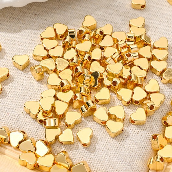 DIY Jewelry Accessories Classification 50 PCS/Package Quantity Copper Material 50 PCS/Package 6.5*7mm Diameter 5mm Copper 18K Gold Plated Heart Shape DIY Jewelry Accessories Beads