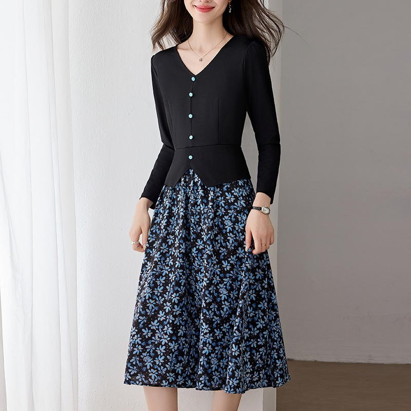 Dream 2162 Floral Print Faux Two-Piece Plus Size Women's Dress for Plus-Size Ladies, Elegant Slim Fit, Mid-Length, Spring/Autumn V-Neck Long Sleeve Dress Dream 2162 Floral Print Faux Two-Piece Plus Size Women's Dress for Plus-Size Ladies, Elegant Slim Fit, Mid-Length, Spring/Autumn V-Neck Long Sleeve Dress