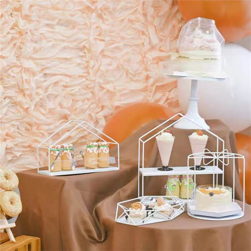 Decoración de hierro forjado blanco estante de exhibición bandeja de pastel estilo europeo estante de té de la tarde estante de refrigeración de comida fría estante de almacenamiento