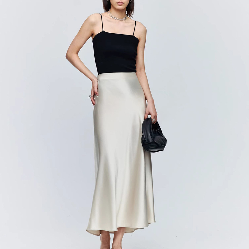 Uni Elegant and Comfortable Acetate Satin Glossy Bias-Cut Skirt Fishtail Skirt Women's Hip-Hugging A-Line Long Skirt Mid-Length