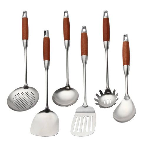Stainless steel wooden handle kitchen utensils rosewood frying spatula spatula soup spoon colander kitchen household hotel cooking set wholesale