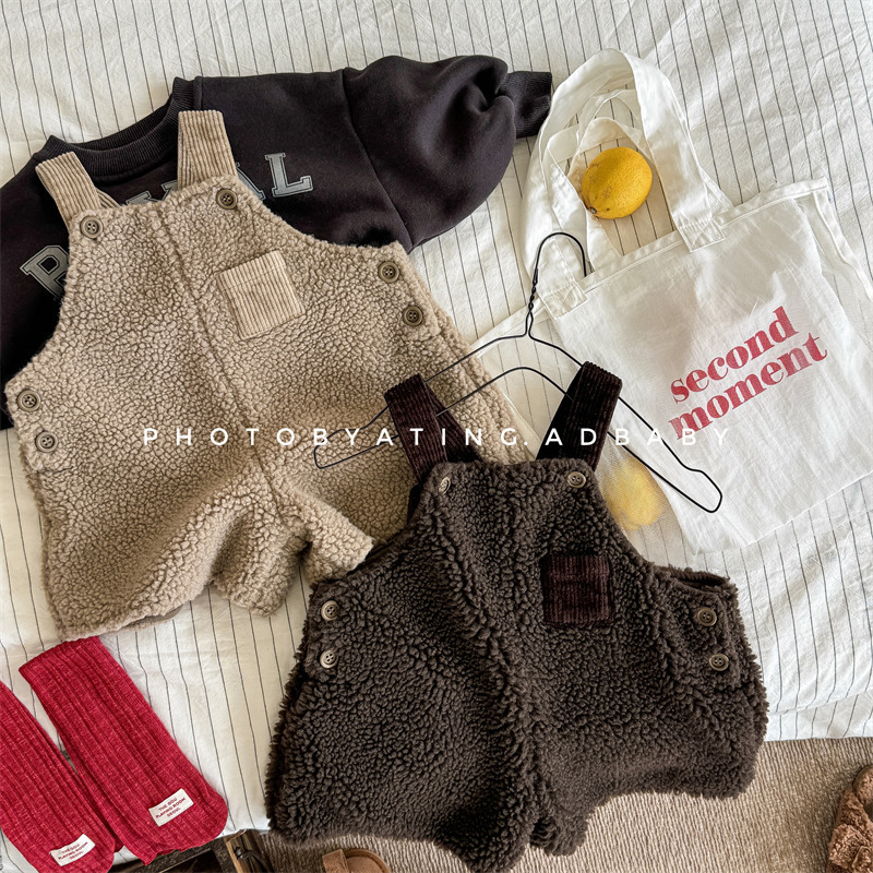 2026 New Kidsren's Clothing for Autumn and Winter, Kidsren's Korean Style Lamb Wool Fleece Overalls, Girls' and Boys' Pants 5621 2026 New Kidsren's Clothing for Autumn and Winter, Kidsren's Korean Style Lamb Wool Fleece Overalls, Girls' and Boys' Pants 5621