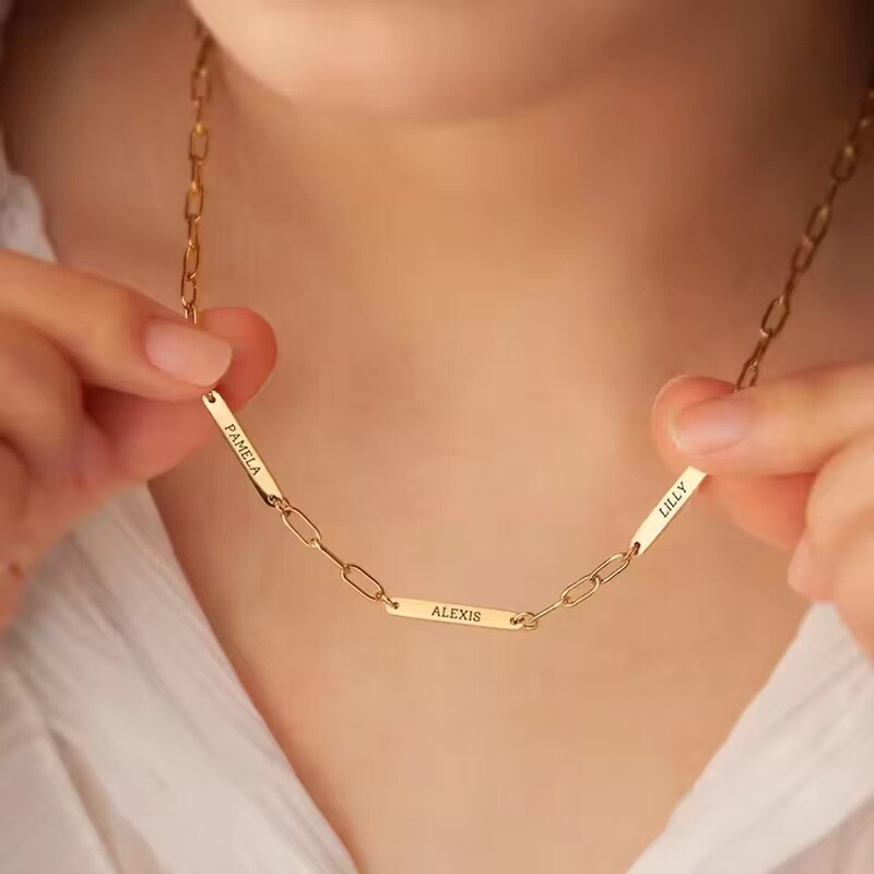Cross-Border Personalized Production of Tag Name Necklace Aliexpress Popular Stainless Steel Rectangular Letter Name Necklace