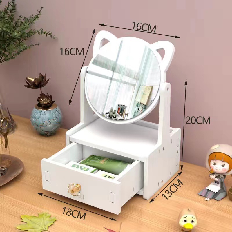 Espejo de maquillaje espejo portátil chica Internet celebridad escritorio vestidor espejo estudiante dormitorio tocador simple espejo con caja de almacenamiento