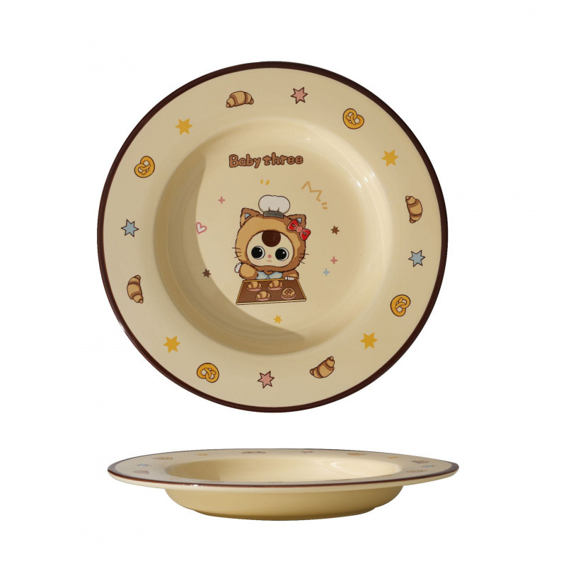 Niño de tres años encantador plato de cerámica cubierta set casero nuevo plato de cerámica una sola comida caja de regalo de cubierta de alto valor