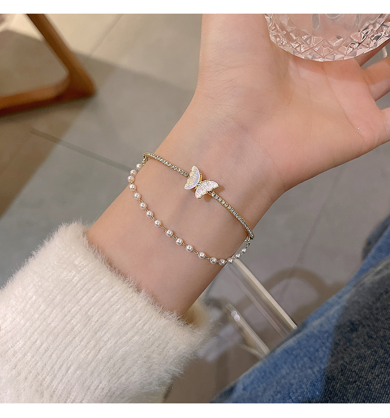 Elegant Butterfly Copper Plating Artificial Pearls Zircon Bracelets