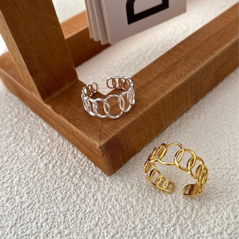 Holiday, Weekend, Travel, Daily, Festival Occasion 925 Sterling Silver Material 18K Gold Plated Silver Plated 925 Sterling Silver Geometric Wide Band Rings Open Rings Rings