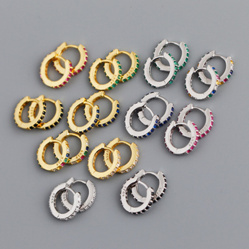 2021 New Foreign Trade 7mm Europe and America Cross Border S925 Silver round MicroInlaid Color Zircon Earrings Earrings Earrings for Womenpicture16