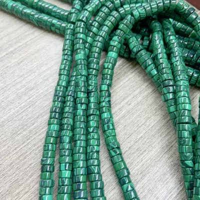 Malachite Straight-Cut Spacer Beads, Zərgərlik ara hissələri - 8mm-about-128-pieces-thickness-about-3mm