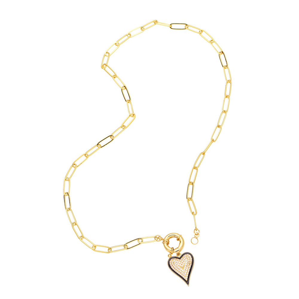 hip-hop thick chain heart-shaped pendant copper inlaid zircon necklace