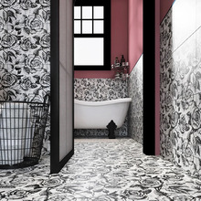 黑白玫瑰花砖复古美式卫生间浴室厕所瓷砖素描艺术厨房阳台小花片