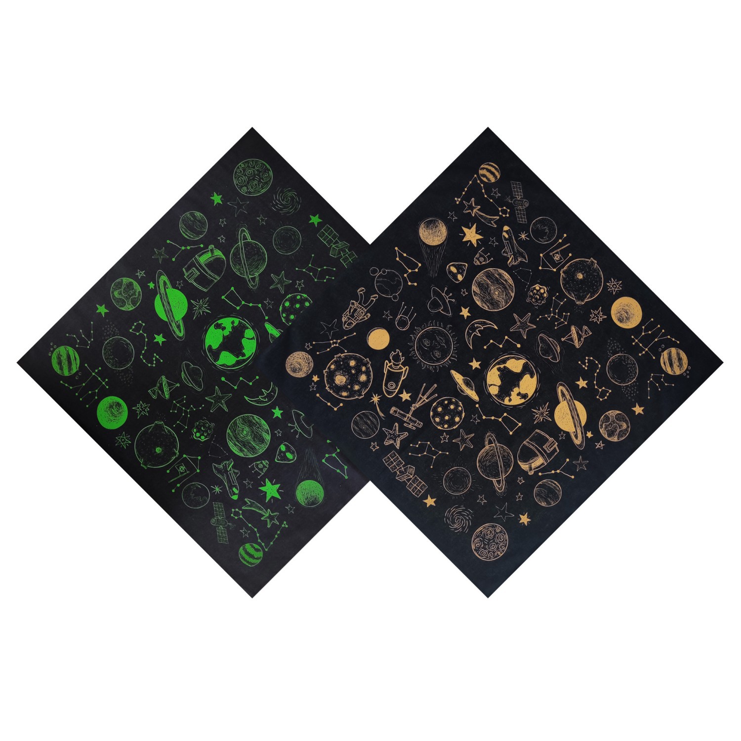 Cotton cartoon hand-painted space planet print square scarf, multifunctional outdoor leisure cycling headscarf, face scarf, neck scarf