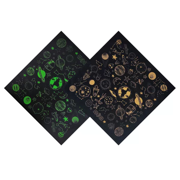 Cotton cartoon hand-painted space planet print square scarf, multifunctional outdoor leisure cycling headscarf, face scarf, neck scarf