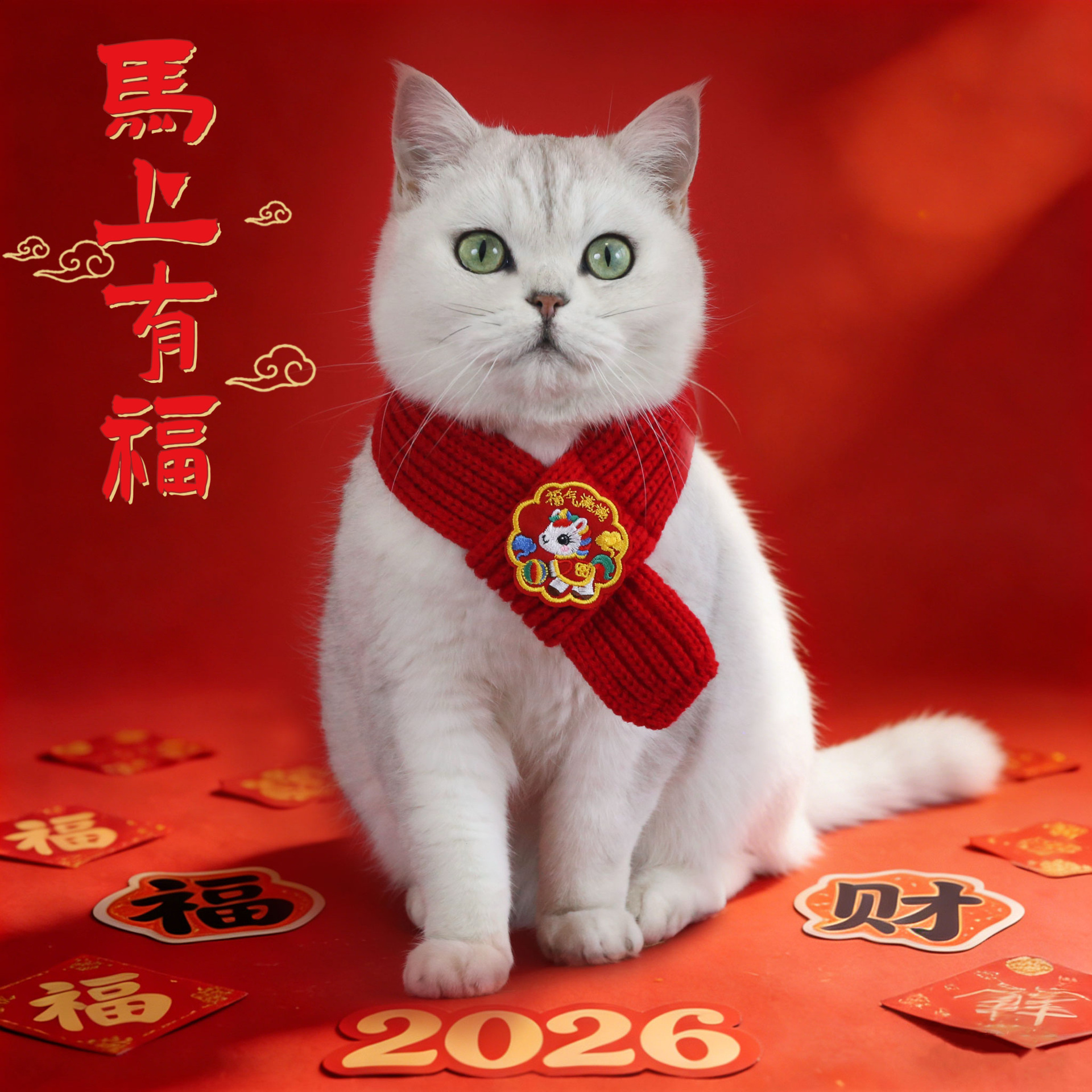2026 año del caballo espinado bufandas de mascota feliz feliz inmediatamente lana de punto caliente gatos perros cachorros babillo rojo