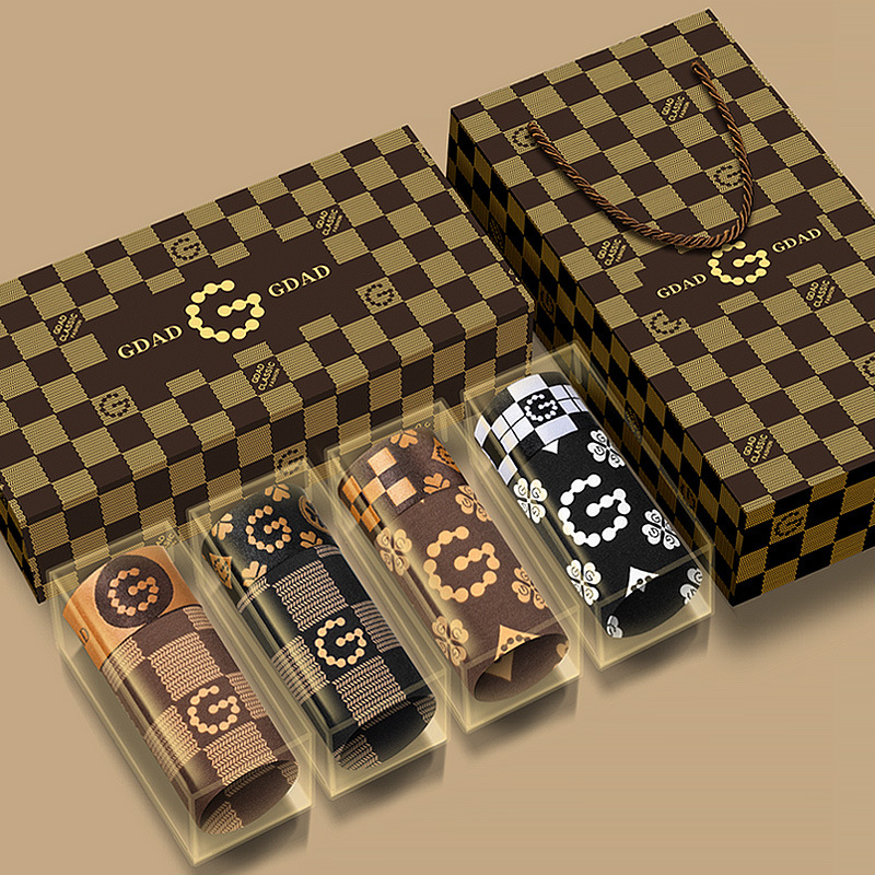 2023 New Retro Luxury Pure Cotton Straight Leg Print Shorts Men's Underwear Fashion Trendy High-End Gift Box Set