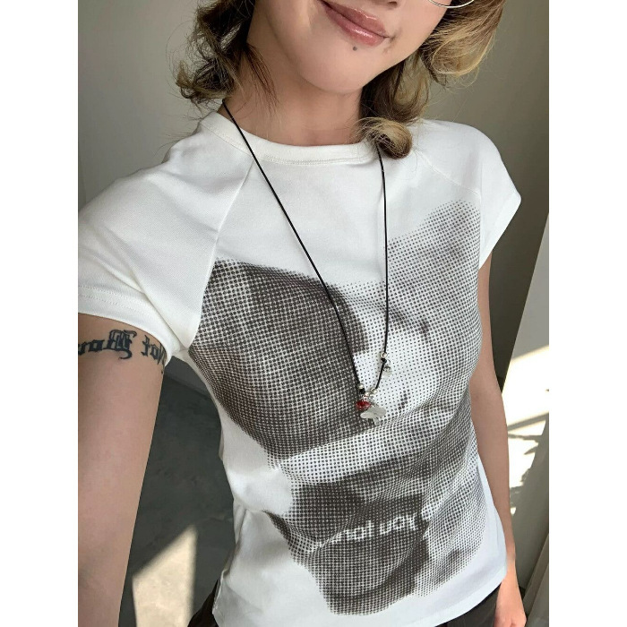 【210g 40番手純綿】クマプリント スリムフィット 半袖Tシャツ レディース 夏新作 ショートアメリカントップス トレンド|undefined