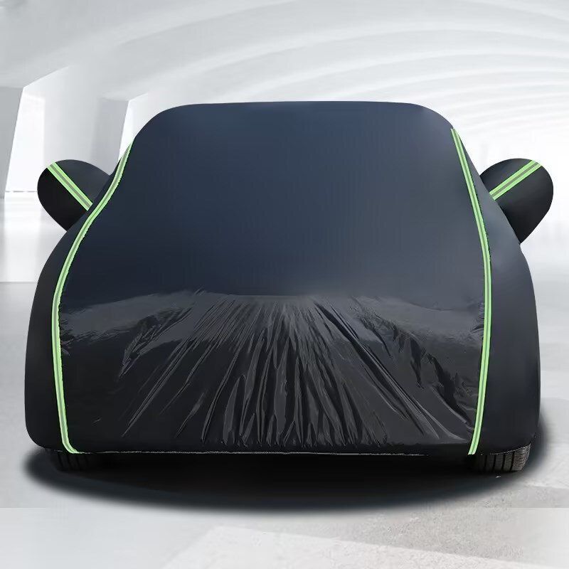 Car Cover with Full Coverage Aluminum Film Reflective Strips, Rainproof and Heat-Insulating, Black Aluminum Film Dustproof Car Cover, Sun Protection Cover