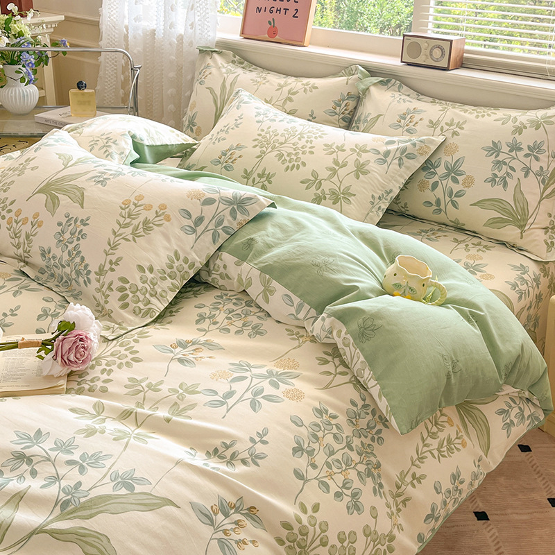 Xiaokaba algodón fresco de cuatro piezas, sábanas de algodón, ropa de cama de tres piezas para estudiantes.