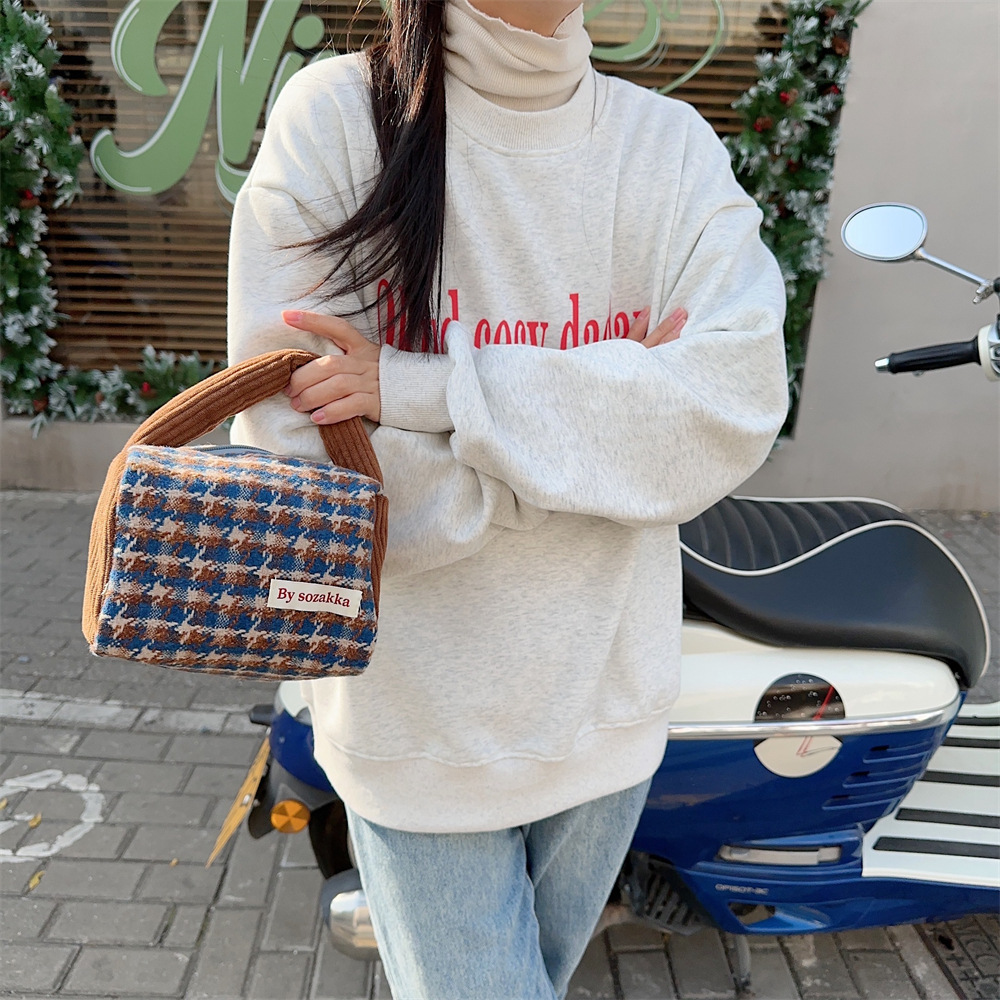 31194 Autumn and Winter new thousand-bird check woolen handbag, new hand-held bag, portable shopping hand-held bag undefined