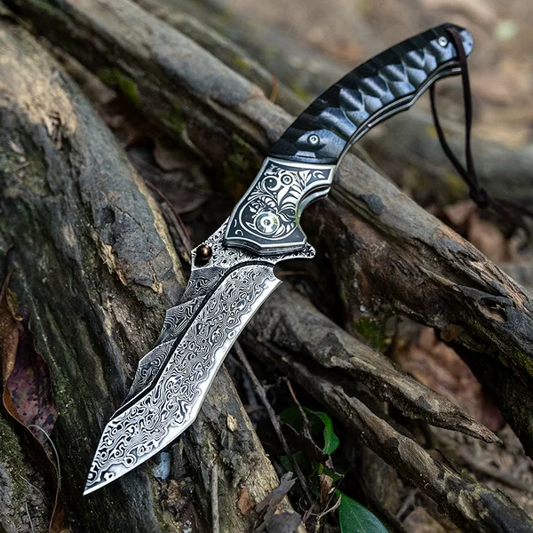 67-Layer Damascus Folding Knife Vg10 High Hardness Multi-Functional Outdoor Straight Knife Field Self-Defense Tactical Folding Knife