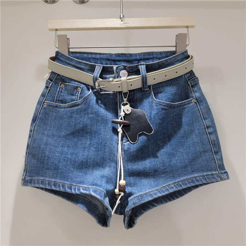 Pantalones Cortos de Mezclilla Lavada para Mujer Corte A con Elástico image 6