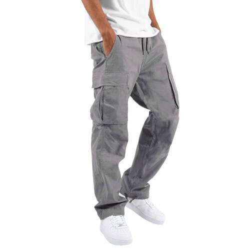 Summer Men's Work Pants with Drawstring and Multiple Pockets, European and American Independent Station, Casual Long Pants
