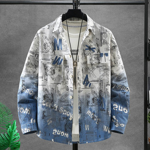 Plus size long-sleeved shirt men's spring and autumn new fat trendy shirt workwear jacket casual top clothes