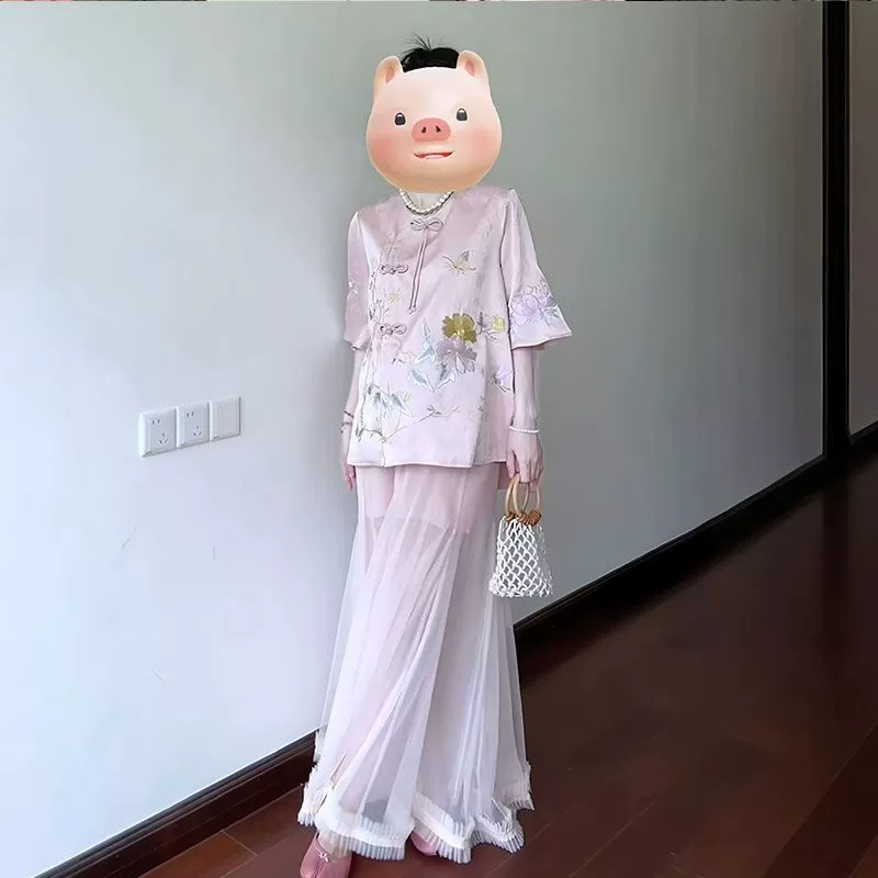 2025 лето новый улучшенный круглый воротник с дисковой пряжкой новый китайский стиль ретро национальный стиль элемент юбка бюст костюм