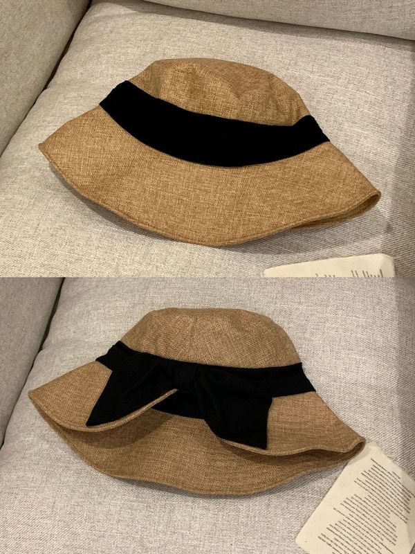 日本製綿麻フィッシャーマンハット、リボン付き、カジュアルで多用途、顔見せ用の小さな日焼け止めサンハット、アウトドア旅行用の顔見せ麦わら帽子|undefined
