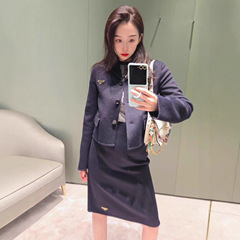 南油女装2025年秋冬Pra*新款百分百纯羊绒双面呢翻领西装外套女