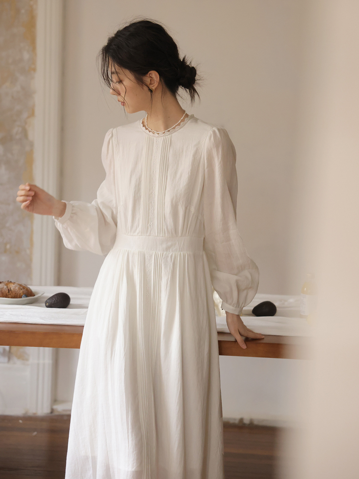 solighter フレンチレトロ長袖ウエストドレス女性初秋 2025 新しいランタンスリーブロングスカート
