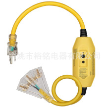 美規三插透明帶燈插頭接GFCI手動復位保護器 3孔透明帶燈插座延長