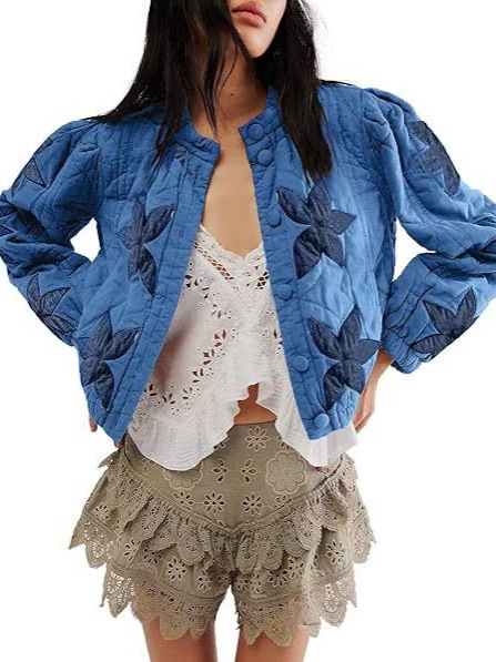 Amazon 2025 transfronterizo Europa y los Estados Unidos otoño y invierno de algodón de alta calidad lavado de algodón de hoja de arce bordado chaqueta de mujer ropa de algodón