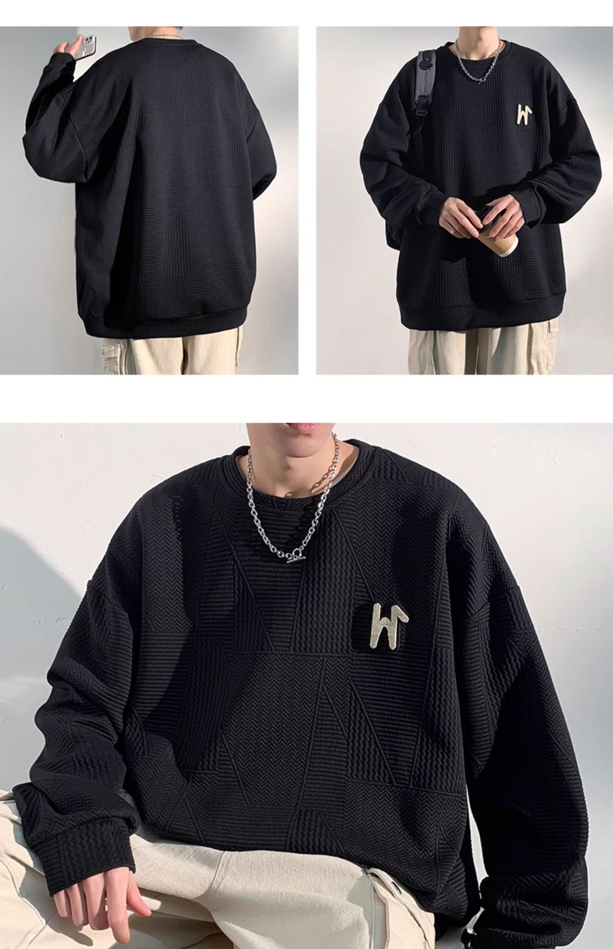 Pull ras du cou tendance pour homme, design lettre, marque tendance sans chapeau, manches longues, vêtements de haute qualité_voghion.com