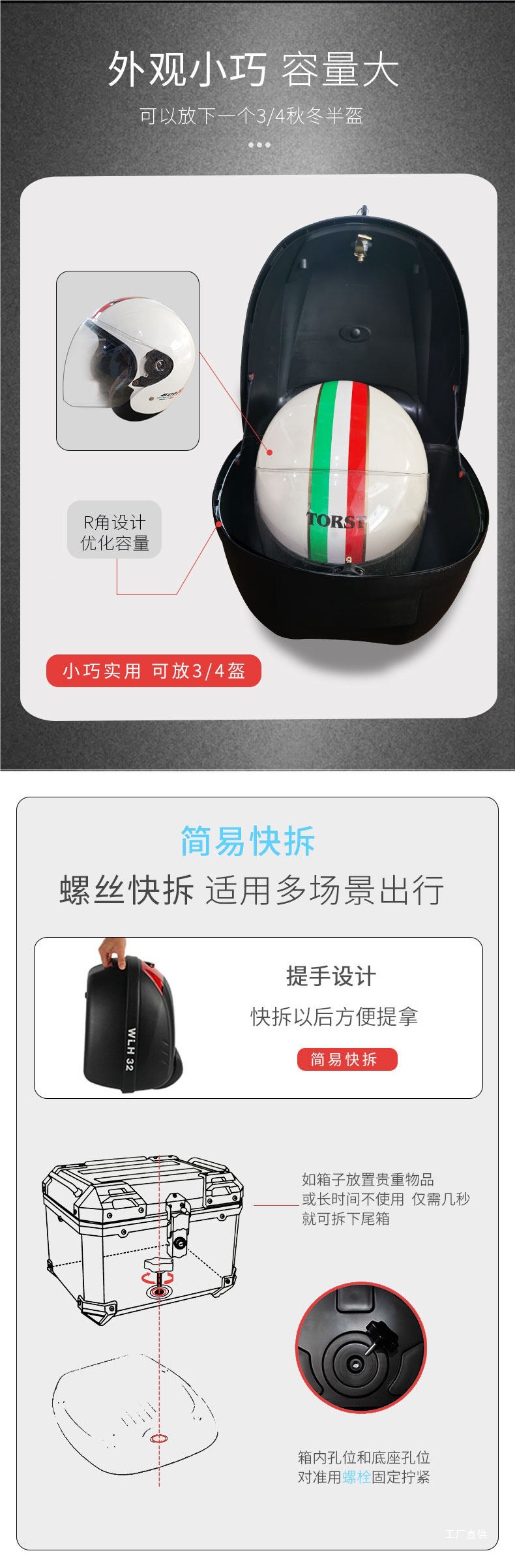 【28L】Wanlihao E32 Electric Vehicle Trunk, Compact Storage Box for Niu Ninebot Electric Scooter, Small Size Rear Storage Compartment