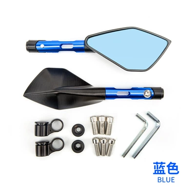 Diamond pentagonal mirror reverse – Motorcycle rearview mirror - cnc-modified-pentagonal-mirror-short-rod-blue