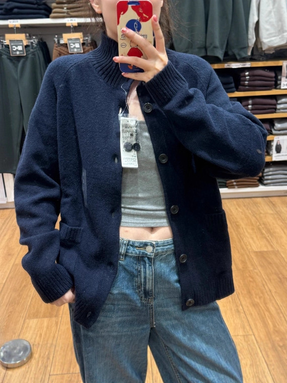 日系男女同款舒芙蕾针织开衫毛衣宽松纽扣立领毛衫外套秋冬480023|undefined