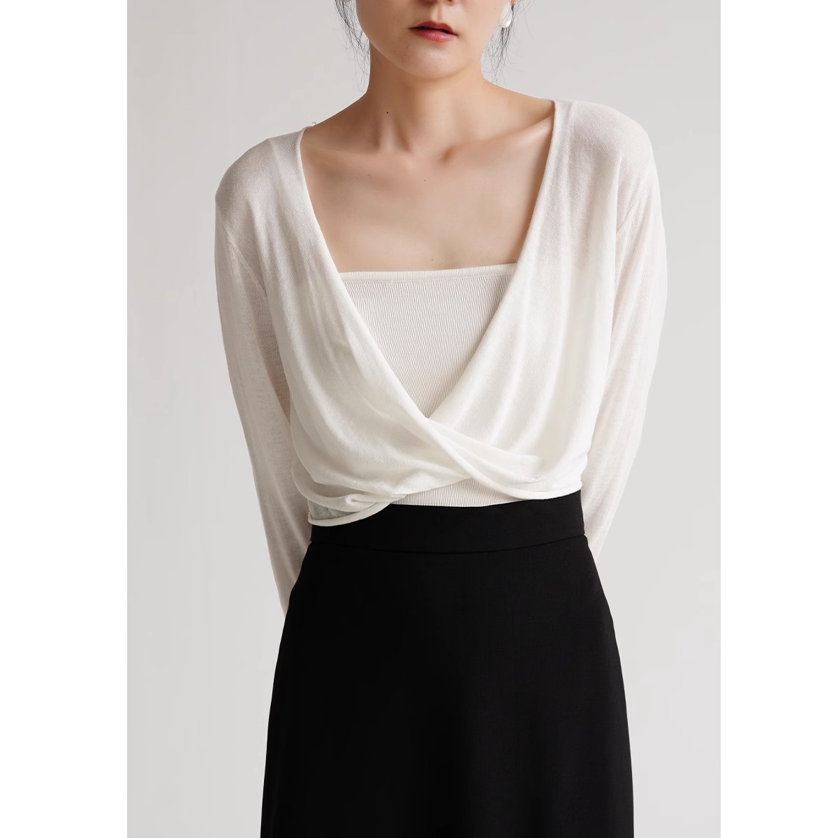 SS STUDIO Pleated Tencel Linen Knit Sun Protection Shirt for Women, Thin Summer Style, Air Conditioning Shirt, Sun Protection Clothing