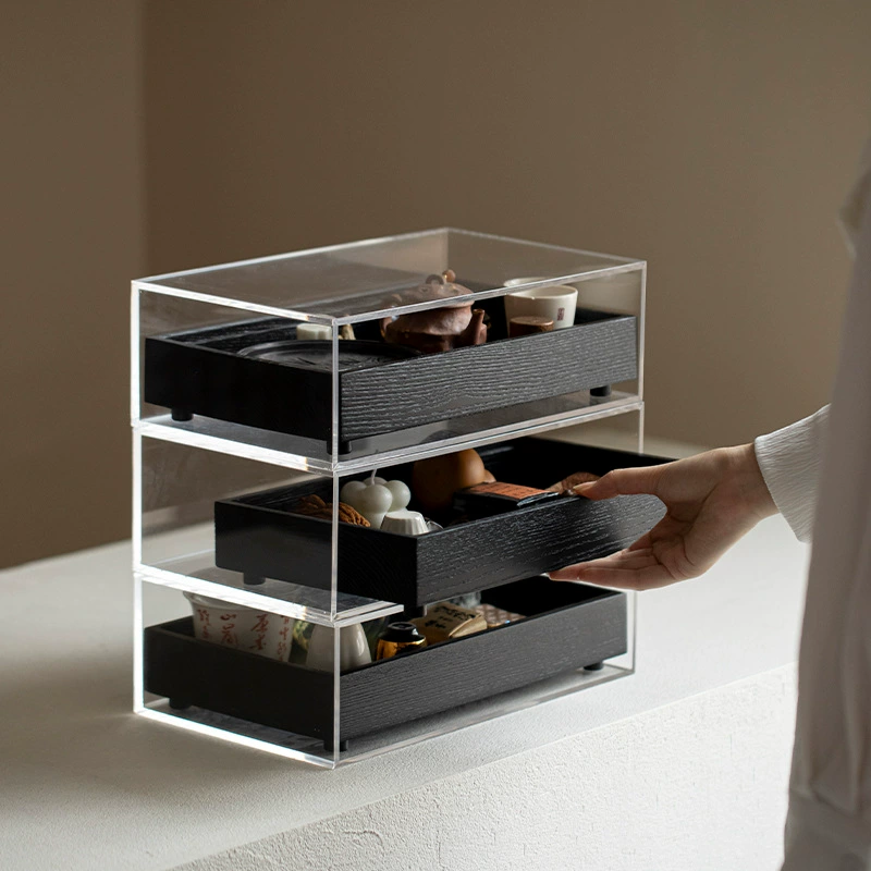 Многослойный ящик для хранения чайного сервиза из цельного дерева, акриловый чайный шкаф, чайник, ящик для хранения ювелирных изделий, витрина
