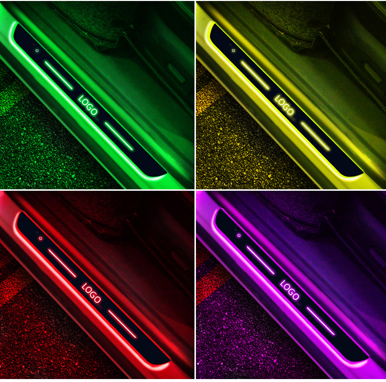 Car interior modified led magic color flow breathing with light threshold bar wiring-free car atmosphere light door welcome pedal