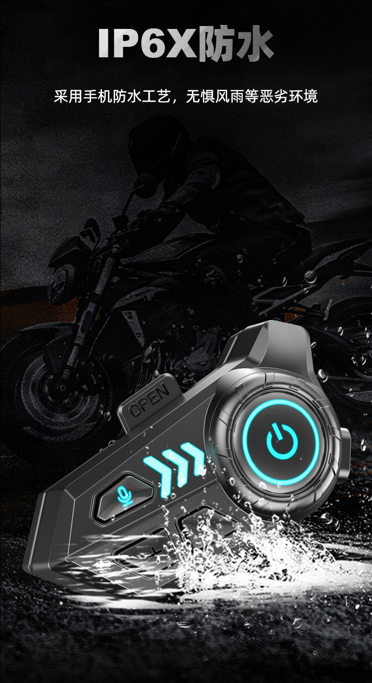 Motorcycle Helmet Bluetooth Headset Bluetooth 6.0 Intelligent Noise Reduction HIFI Sound Quality IPX6 Waterproof for Riding and Delivery