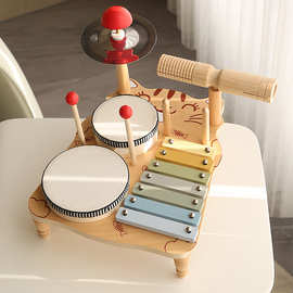 跨境儿童木质多功能敲琴打击乐器宝宝游戏桌架子鼓音乐台益智玩具