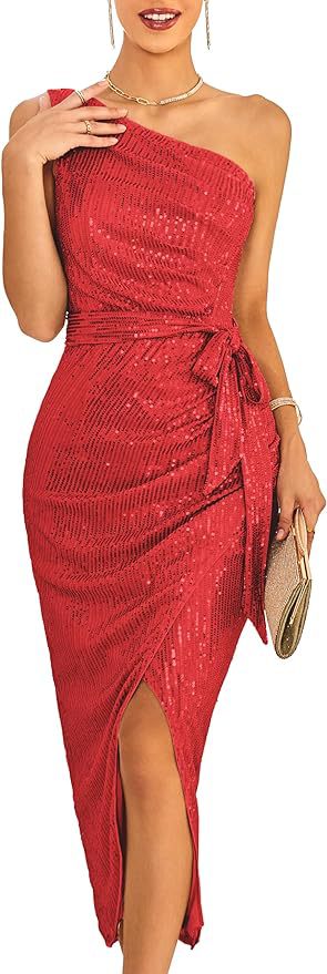Vestido de lentejuelas de un solo hombro sin mangas para mujer Vestido cruzado brillante brillante Vestido de boda de cóctel con puntas abiertas