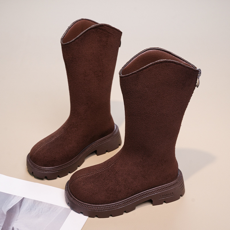 2025 New Autumn and Winter Versatile Girls' Boots High Boots Princess Boots Soft Bottom Pearl Bow for Small and Medium-Sized Children