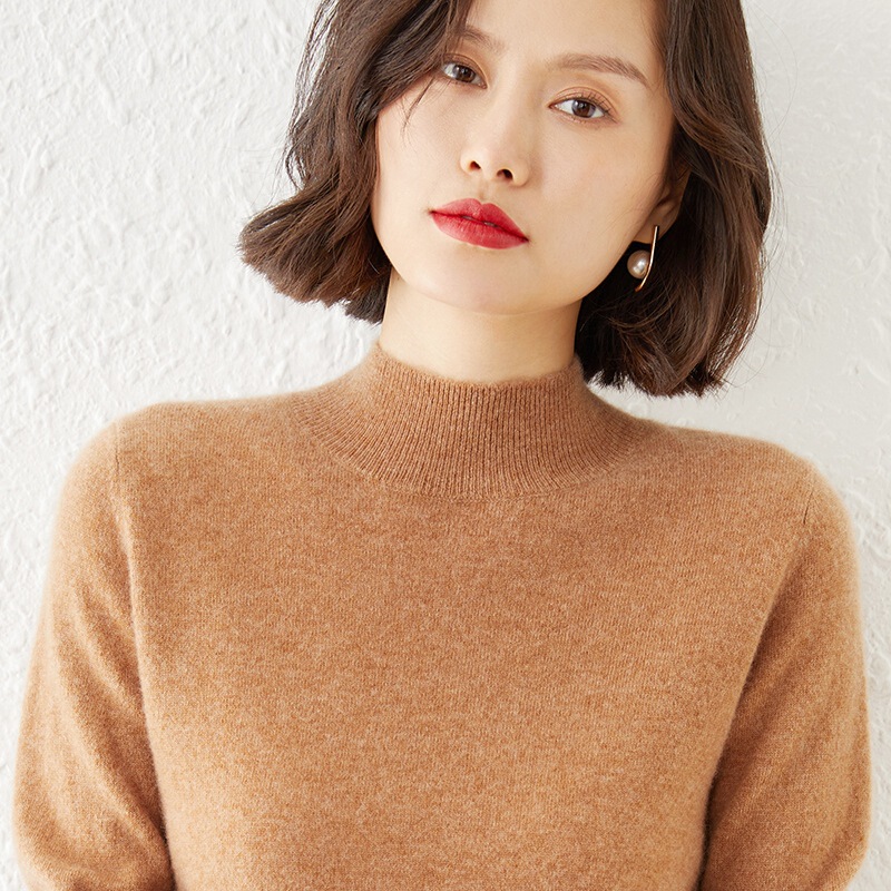 Wholesale 2025 Autumn and Winter New Style Wool Women's Half-High Collar Base Shirt Sweater Solid Color Knitwear Women's Plus Size